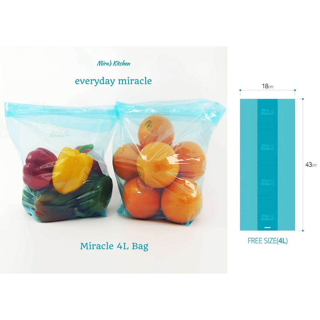 Freshness with miracle bag food storage bag (99.9% pure silver contained). No food spoilage.